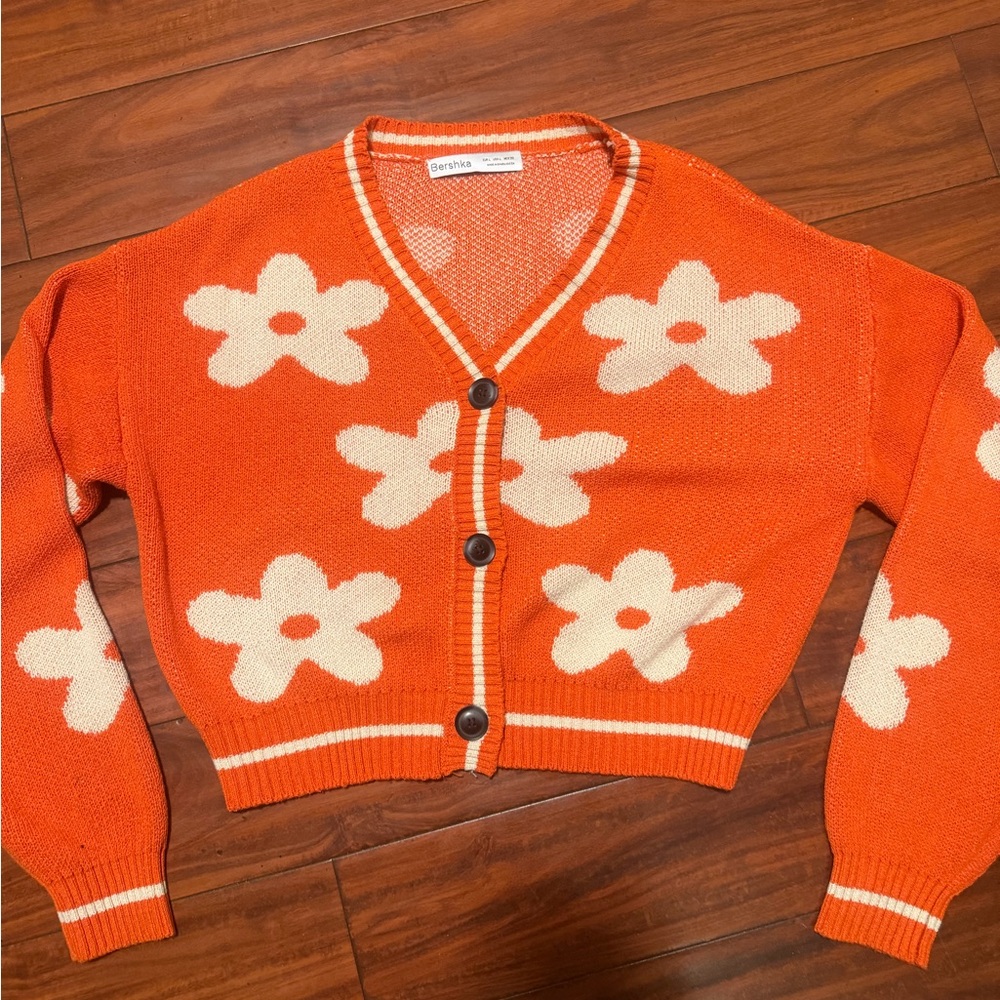 Bershka Orange Floral Button-Up Cardigan - Picture 8 of 9